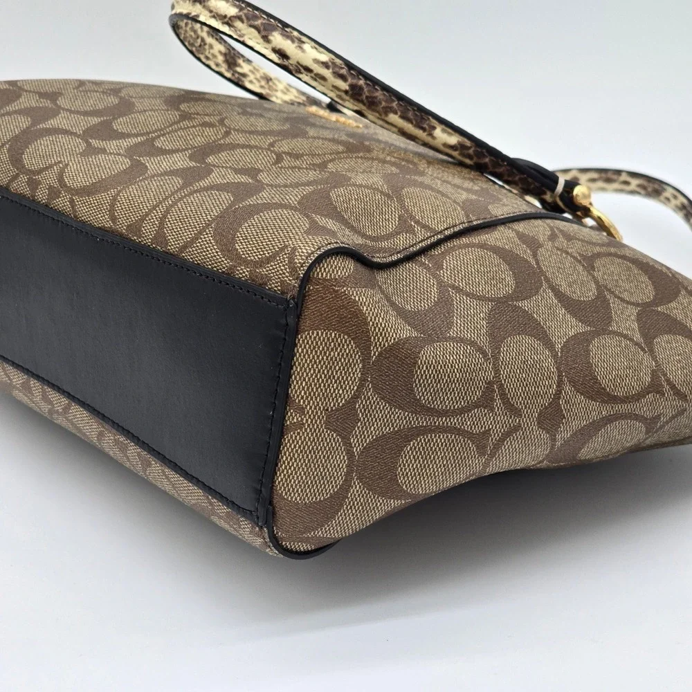Coach Prairie Satchel Signature Canvas Snakeskin Brown Gold C2854 Handbag